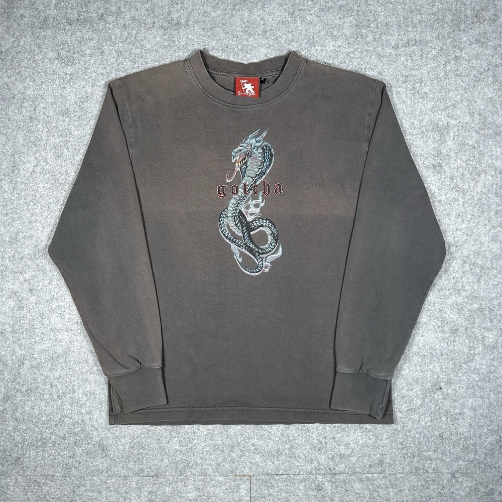 Vintage Gotcha T Shirt Mens Size Small Grey Dragon Graphic Long Sleeve y2k‎